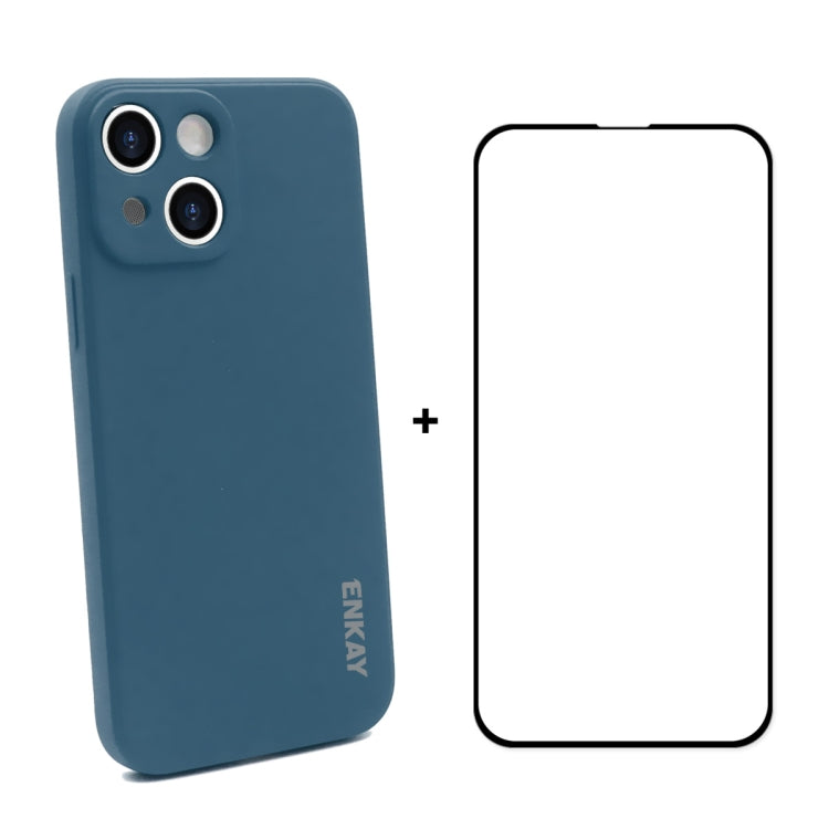 Hat-Prince ENKAY Liquid Silicone Shockproof Protective Case Drop Protection Cover + Full Coverage Tempered Glass Protector Film for iPhone 13, For iPhone 13