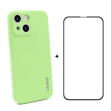 Load image into Gallery viewer, Hat-Prince ENKAY Liquid Silicone Shockproof Protective Case Drop Protection Cover + Full Coverage Tempered Glass Protector Film for iPhone 13, For iPhone 13