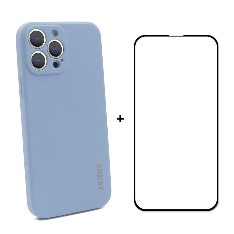 Hat-Prince ENKAY Liquid Silicone Shockproof Protective Case Drop Protection Cover + Full Coverage Tempered Glass Protector Film for iPhone 13 Pro, For iPhone 13 Pro