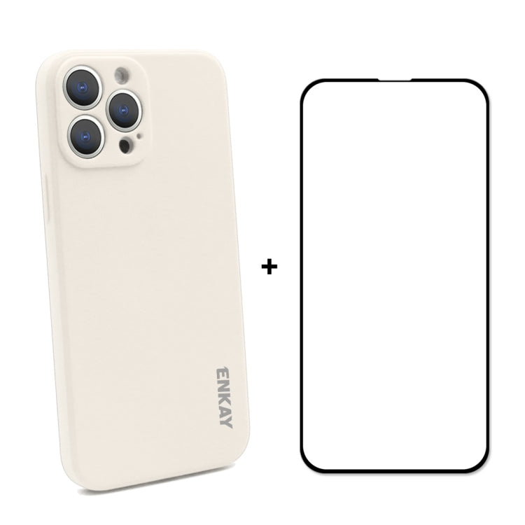 Hat-Prince ENKAY Liquid Silicone Shockproof Protective Case Drop Protection Cover + Full Coverage Tempered Glass Protector Film for iPhone 13 Pro Max, For iPhone 13 Pro Max