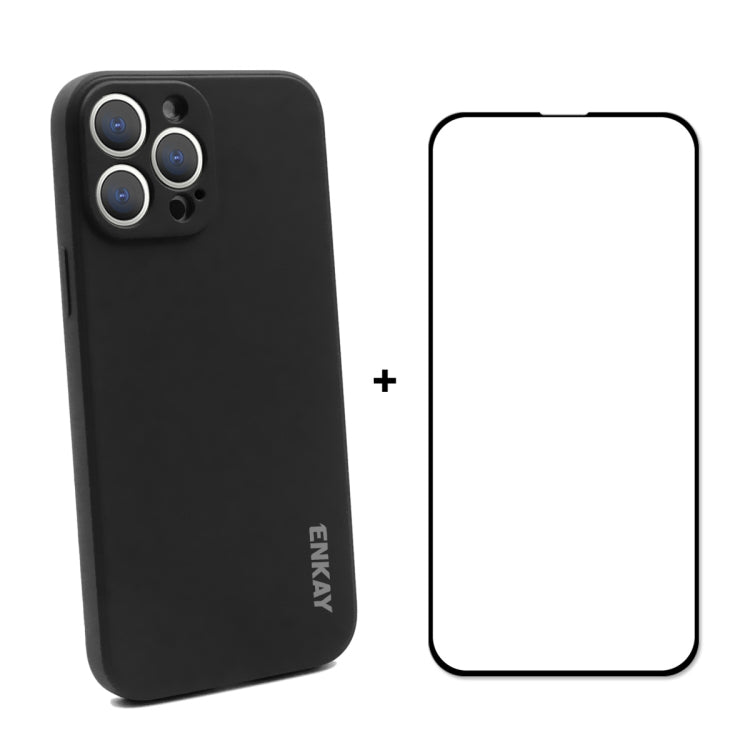 Hat-Prince ENKAY Liquid Silicone Shockproof Protective Case Drop Protection Cover + Full Coverage Tempered Glass Protector Film for iPhone 13 Pro Max, For iPhone 13 Pro Max