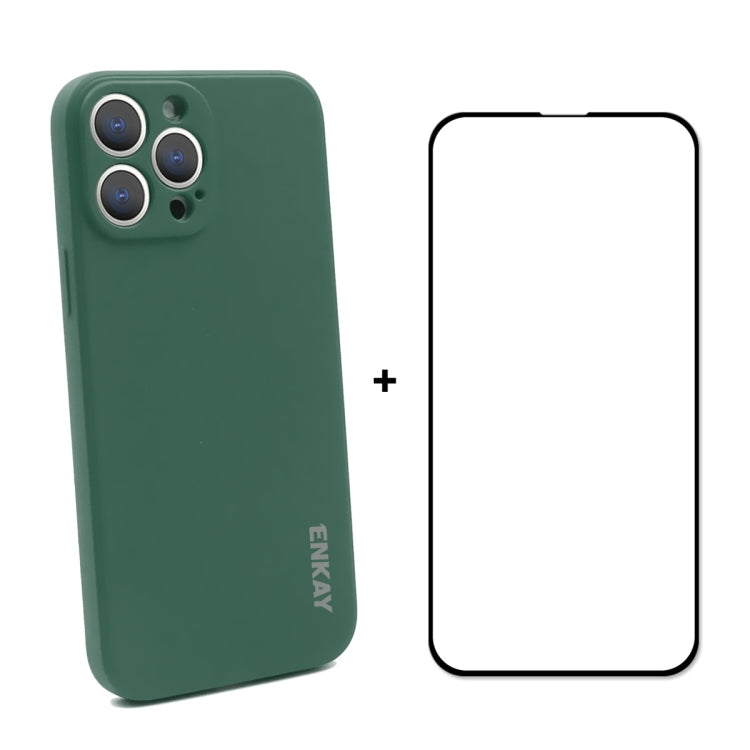 Hat-Prince ENKAY Liquid Silicone Shockproof Protective Case Drop Protection Cover + Full Coverage Tempered Glass Protector Film for iPhone 13 Pro Max, For iPhone 13 Pro Max
