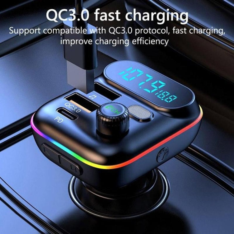 T70 Car MP3 Player FM Transmitter with Bluetooth USB Car Mobile Charger QC3.0 Quick Charge U Disk Music Player FM Modulator, T70