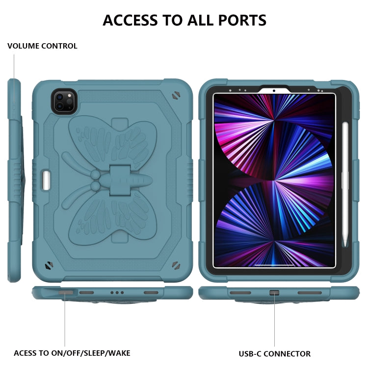 Pure Color PC + Silicone Anti-drop Tablet Tablet Case with Butterfly Holder & Pen Slot For iPad Pro 11 2018 & 2020 & 2021 & Air 2020 10.9(Dark Green)