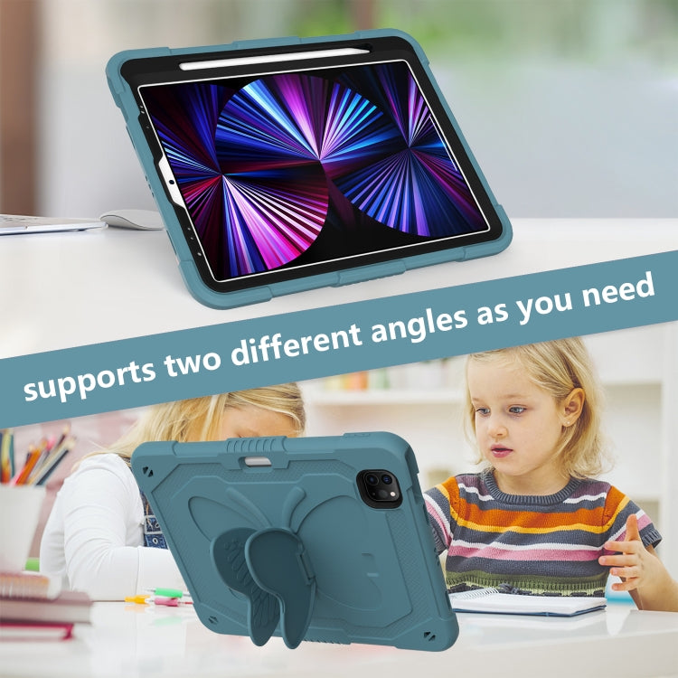 Pure Color PC + Silicone Anti-drop Tablet Tablet Case with Butterfly Holder & Pen Slot For iPad Pro 11 2018 & 2020 & 2021 & Air 2020 10.9(Dark Green)