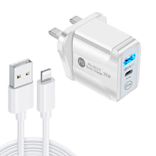 Load image into Gallery viewer, PD25W USB-C / Type-C + QC3.0 USB Dual Ports Fast Charger with USB to 8 Pin Data Cable, UK Plug, UK Plug + USB to 8 Pin Cable