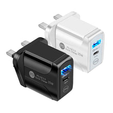 Load image into Gallery viewer, PD25W USB-C / Type-C + QC3.0 USB Dual Ports Fast Charger with USB to 8 Pin Data Cable, UK Plug, UK Plug + USB to 8 Pin Cable