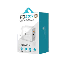 Load image into Gallery viewer, PD25W USB-C / Type-C + QC3.0 USB Dual Ports Fast Charger with USB to 8 Pin Data Cable, UK Plug, UK Plug + USB to 8 Pin Cable