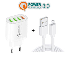 Load image into Gallery viewer, QC-04 QC3.0 + 3 x USB2.0 Multi-ports Charger with 3A USB to 8 Pin Data Cable, EU Plug