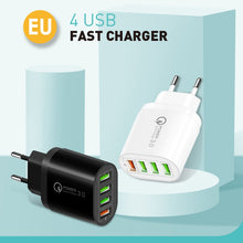 Load image into Gallery viewer, QC-04 QC3.0 + 3 x USB2.0 Multi-ports Charger with 3A USB to 8 Pin Data Cable, EU Plug
