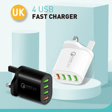 Load image into Gallery viewer, QC-04 QC3.0 + 3 x USB2.0 Multi-ports Charger with 3A USB to 8 Pin Data Cable, UK Plug