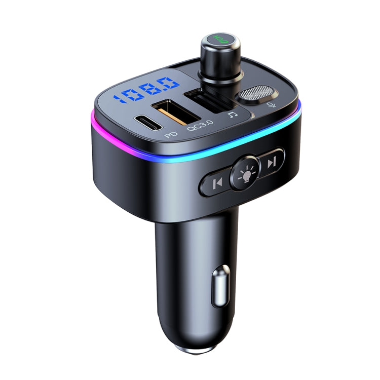 T65 Car Bluetooth FM Transmitter Dual USB Type-C QC3.0 Charger, T65