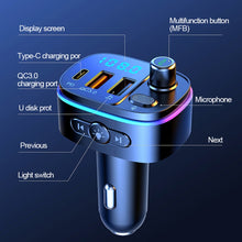 Load image into Gallery viewer, T65 Car Bluetooth FM Transmitter Dual USB Type-C QC3.0 Charger, T65