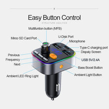 Load image into Gallery viewer, T48C Car Bluetooth 5.0 Fm Transmitter Kit Dual USB with Type-C 5V 2.4A Car Charger, T48C