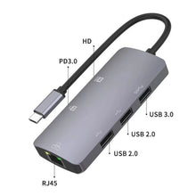 Load image into Gallery viewer, UC910 6-in-1 Type-C to HD+PD3.0+RJ45+USB3.0+USB2.0 x 2 Hub Adapter