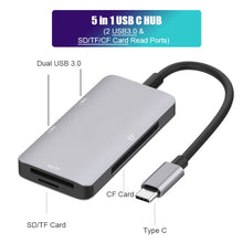 Load image into Gallery viewer, 5 in 1 Data Read HUB Adapter with SD / TF / CF Card, Dual USB3.0 Ports, Dual USB3.0+SD / TF / CF Card