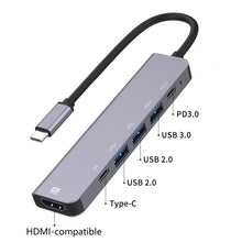 Load image into Gallery viewer, 6-in-1 Type-C to HDMI + PD + Type-C + USB3.0 + USB2.0 x 2 Docking Station HUB Adapter