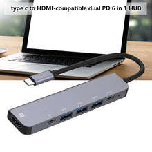 Load image into Gallery viewer, 6-in-1 Type-C to HDMI + PD + Type-C + USB3.0 + USB2.0 x 2 Docking Station HUB Adapter