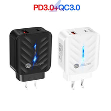 Load image into Gallery viewer, PD03 20W PD3.0 + QC3.0 USB Charger with Type-C to 8 Pin Data Cable, US Plug, US Plug + Type-C to 8 Pin Cable