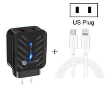 Load image into Gallery viewer, PD03 20W PD3.0 + QC3.0 USB Charger with Type-C to 8 Pin Data Cable, US Plug, US Plug + Type-C to 8 Pin Cable