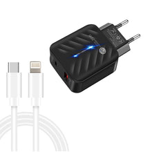 Load image into Gallery viewer, PD03 20W PD3.0 + QC3.0 USB Charger with Type-C to 8 Pin Data Cable, EU Plug, EU Plug + Type-C to 8 Pin Cable