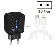 Load image into Gallery viewer, PD03 20W PD3.0 + QC3.0 USB Charger with Type-C to 8 Pin Data Cable, EU Plug, EU Plug + Type-C to 8 Pin Cable