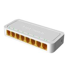 Load image into Gallery viewer, 8-Ports 100M RJ45 Mini Switch Home Plug-and-Play Bypass Unmanaged Network Splitter for Bedroom Network Monitoring