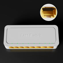 Load image into Gallery viewer, 8-Ports 100M RJ45 Mini Switch Home Plug-and-Play Bypass Unmanaged Network Splitter for Bedroom Network Monitoring