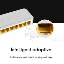 Load image into Gallery viewer, 8-Ports 100M RJ45 Mini Switch Home Plug-and-Play Bypass Unmanaged Network Splitter for Bedroom Network Monitoring