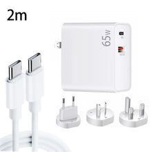 Load image into Gallery viewer, PD-65W USB-C / Type-C + QC3. 0 USB Laptop Charging Adapter + 2m USB-C / Type-C to USB-C / Type-C Data Cable Set, EU Plug / AU Plug / US Plug / UK Plug, USB-C / Type-C Cable, EU Plug / AU Plug / US Plug / UK Plug