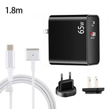 Load image into Gallery viewer, PD-65W USB-C / Type-C + QC3. 0 USB Laptop Charging Adapter + 1.8m USB-C / Type-C to MagSafe 2 / T Head Data Cable, EU Plug / US Plug, MagSafe 2 / T Cable, EU Plug / US Plug