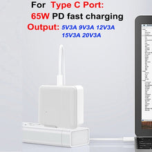 Load image into Gallery viewer, PD-65W USB-C / Type-C + QC3. 0 USB Laptop Charging Adapter + 1.8m USB-C / Type-C to MagSafe 2 / T Head Data Cable, EU Plug / US Plug, MagSafe 2 / T Cable, EU Plug / US Plug