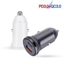 Load image into Gallery viewer, WKN-707 PD 20W USB-C / Type-C + QC 3.0 25W USB Mini Car Charger with USB-C / Type-C to 8 Pin Data Cable, Cable Length: 1m