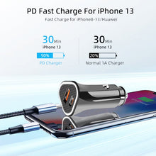 Load image into Gallery viewer, TE-P23 38W PD USB-C / Type-C + QC3. 0 USB Triangle Car Charger + USB-C / Type-C to 8 Pin Data Cable, Length: 1m, with Type-C to 8 Pin Cable