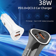Load image into Gallery viewer, TE-P23 38W PD USB-C / Type-C + QC3. 0 USB Triangle Car Charger + USB-C / Type-C to USB-C / Type-C Data Cable, Length: 1m, with Type-C to Type-C Cable