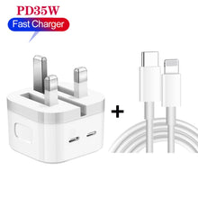 Load image into Gallery viewer, PD 35W Dual USB-C / Type-C Ports Charger with Type-C to 8 Pin Data Cable, UK Plug, UK Plug + 1m 8 Pin Cable, UK Plug + 1.5m 8 Pin Cable, UK Plug + 2m 8 Pin Cable