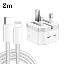 Load image into Gallery viewer, PD 35W Dual USB-C / Type-C Ports Charger with Type-C to 8 Pin Data Cable, UK Plug, UK Plug + 1m 8 Pin Cable, UK Plug + 1.5m 8 Pin Cable, UK Plug + 2m 8 Pin Cable