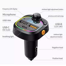 Load image into Gallery viewer, C28 Fast Charging Atmosphere Light Handsfree Car Kit Car Mp3 Player Stereo FM Transmitter, C28
