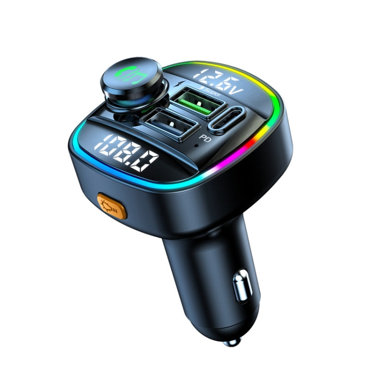 C22 Car Bluetooth 5.0 FM Transmitter LED Light Voltage Display QC 3.0 PD Charger, C22