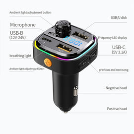 C24 Car Bluetooth MP3 Player Fast Charging FM Transmitter Wireless Handsfree, C24
