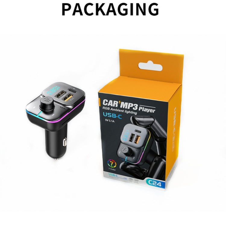 C24 Car Bluetooth MP3 Player Fast Charging FM Transmitter Wireless Handsfree, C24