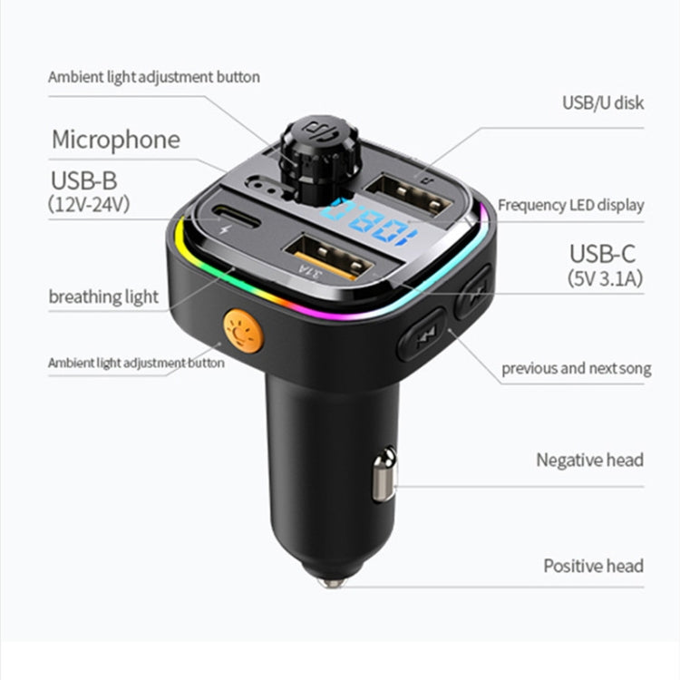 C26 Car Bluetooth Transmitter Handsfree Audio Player Dual USB Car Charger, C26