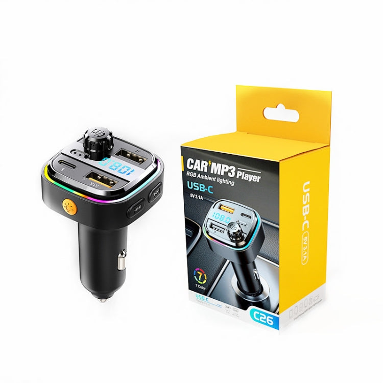 C26 Car Bluetooth Transmitter Handsfree Audio Player Dual USB Car Charger, C26