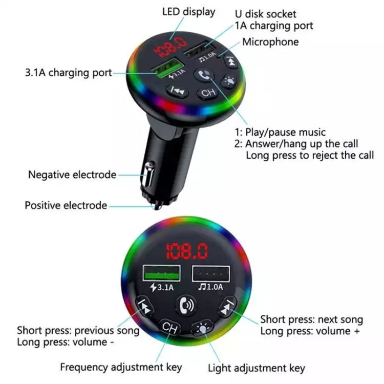 F13 Car Smartphone Charger Hands Free Calling 5.0 Bluetooth-MP3 Player Car Wireless FM Transmitter, F13