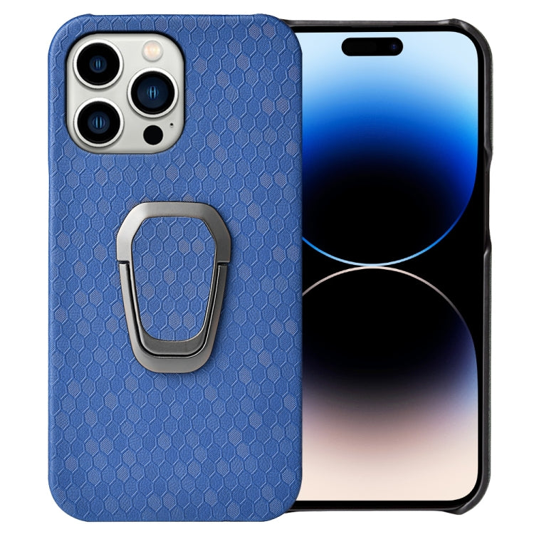 Ring Holder Honeycomb PU Phone Case For iPhone 14 Pro, For iPhone 14 Pro