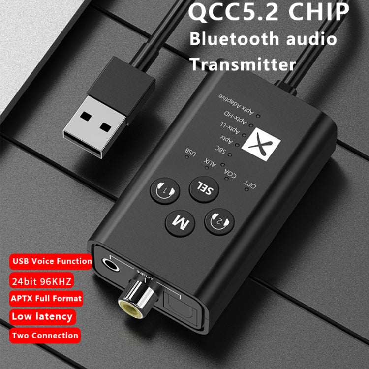 T9 Low latency 5.2 Bluetooth Audio Transmitter Supports Fiber Optic Coaxial APTX Full Series, No Cable