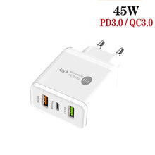 Load image into Gallery viewer, 45W PD3.0 + 2 x QC3.0 USB Multi Port Charger with Type-C to 8 Pin Cable, EU Plug, EU Plug + Type-C to 8 Pin Cable