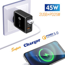 Load image into Gallery viewer, 45W PD3.0 + 2 x QC3.0 USB Multi Port Charger with Type-C to 8 Pin Cable, EU Plug, EU Plug + Type-C to 8 Pin Cable