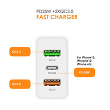 Load image into Gallery viewer, 45W PD3.0 + 2 x QC3.0 USB Multi Port Charger with Type-C to 8 Pin Cable, EU Plug, EU Plug + Type-C to 8 Pin Cable