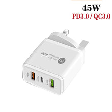 Load image into Gallery viewer, 45W PD3.0 + 2 x QC3.0 USB Multi Port Charger with Type-C to 8 Pin Cable, UK Plug, UK Plug + Type-C to 8 Pin Cable